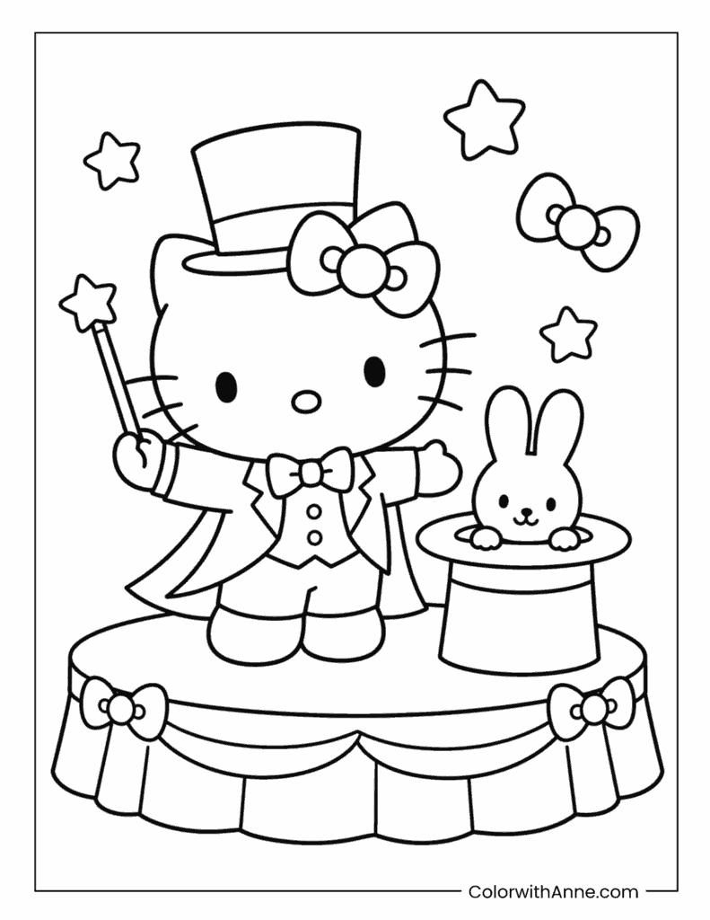 Hello Kitty Magician with a Bunny in a Hat Coloring Page