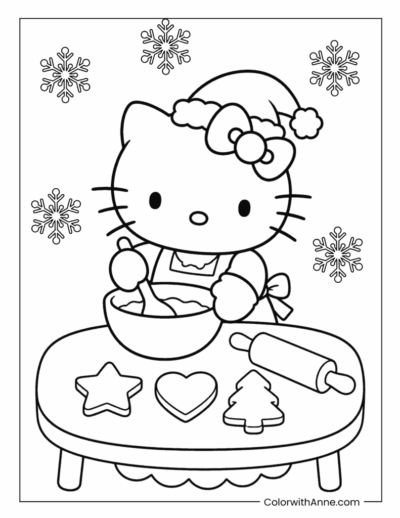 Hello Kitty Making Cookie Dough Coloring Page