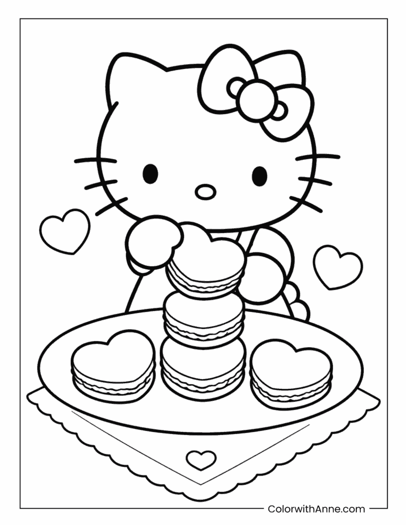 Hello Kitty Making Heart Macarons Coloring Page