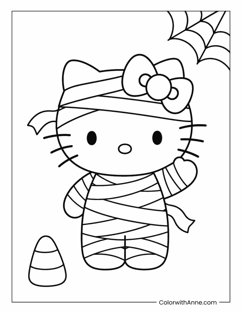 Hello Kitty Mummy Easy Halloween Coloring Page