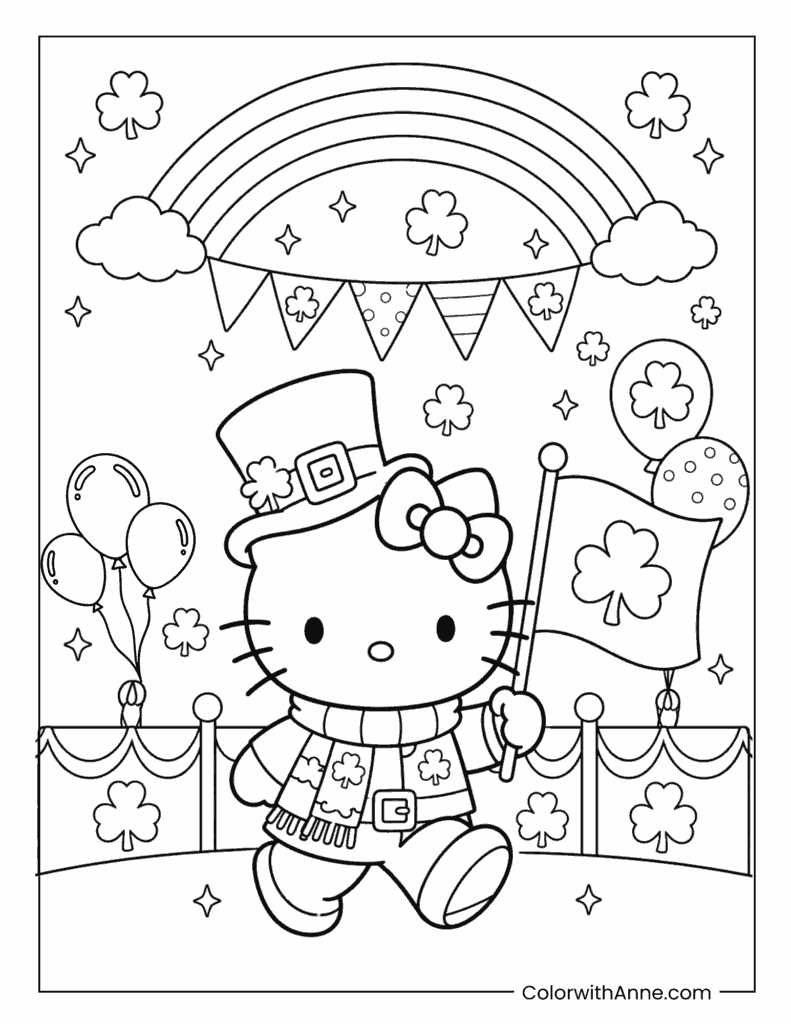 Hello Kitty St. Patrick's Day Parade Coloring Page