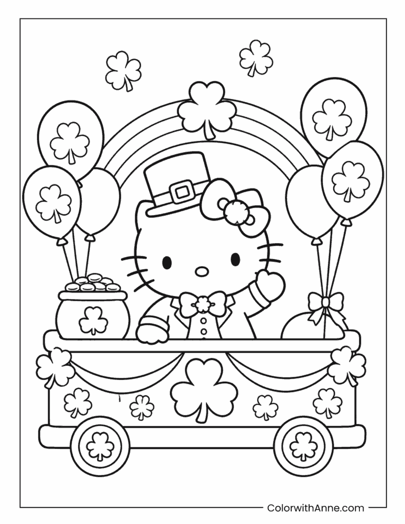 Hello Kitty St. Patrick's Day Parade Float Coloring Page