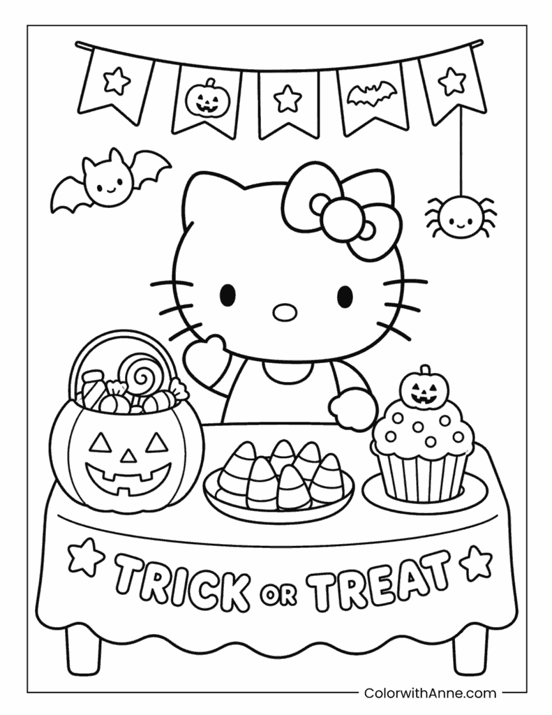 Hello Kitty Trick or Treat Buffet Coloring Page