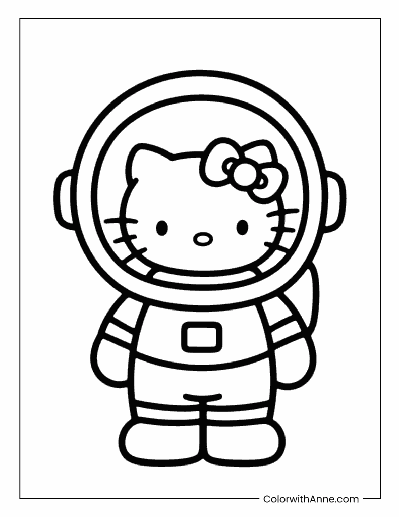 Hello Kitty Wearing an Astronaut Suit Coloring Page