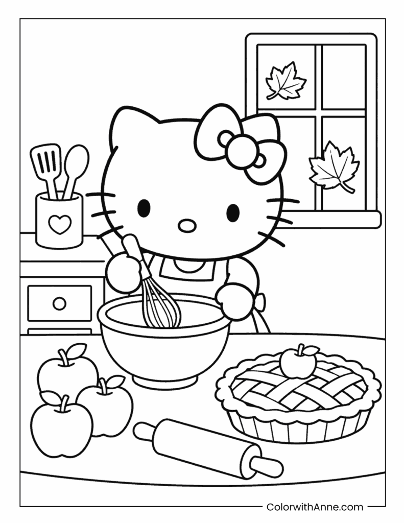 Hello Kitty Whisking Pie Filling Coloring Page