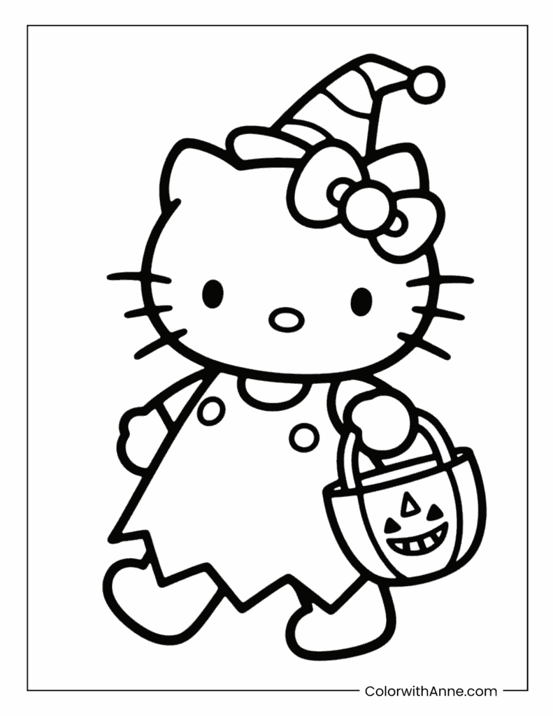 Hello Kitty in Halloween Costume Coloring Page