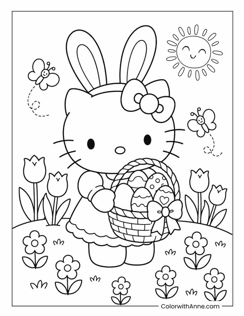 Hello Kitty with Bunny Ears Coloring Page