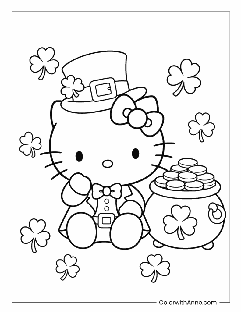 Hello Kitty with Pot of Gold Coloring Page