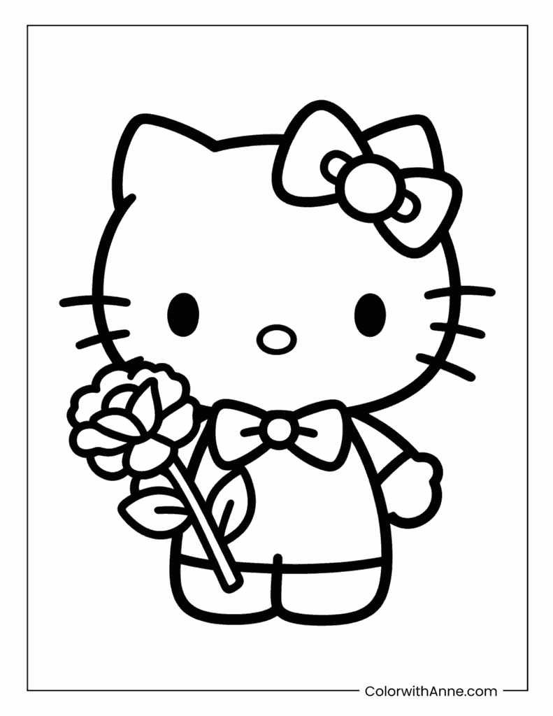 Hello Kitty with a Flower Coloring Page