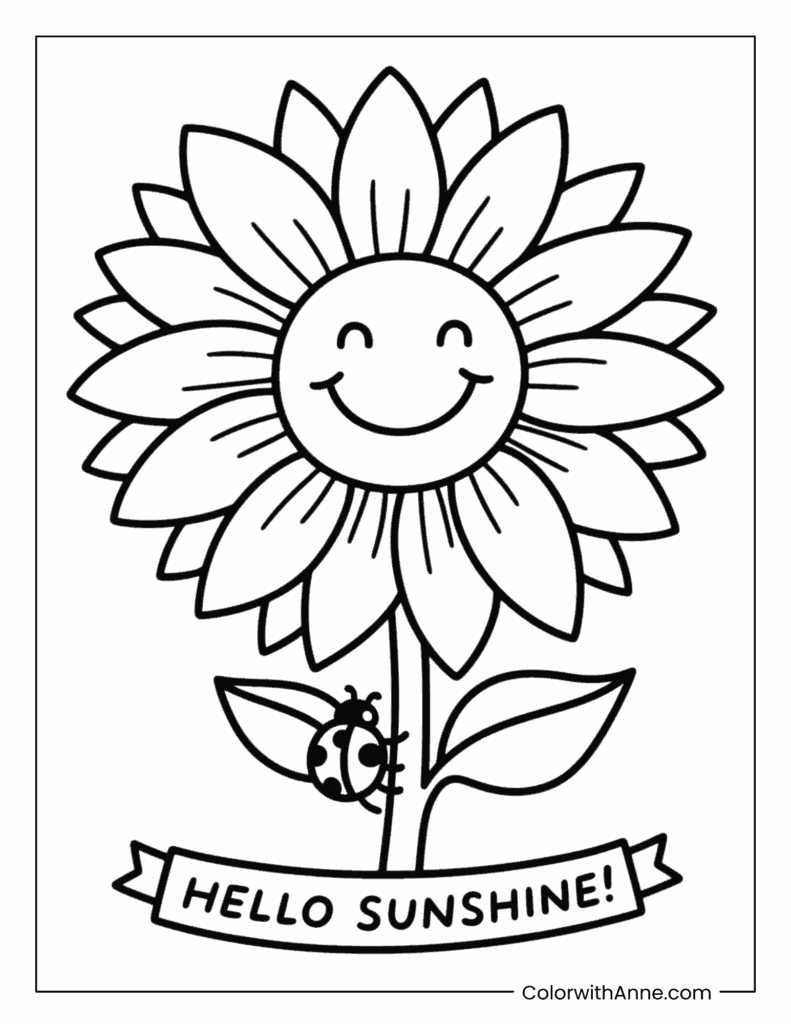 Hello Sunshine Sunflower Coloring Page