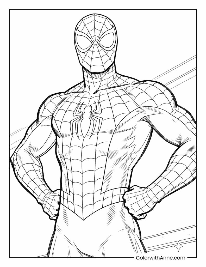 Heroic Spider-Man in a Confident Standing Pose Coloring Page