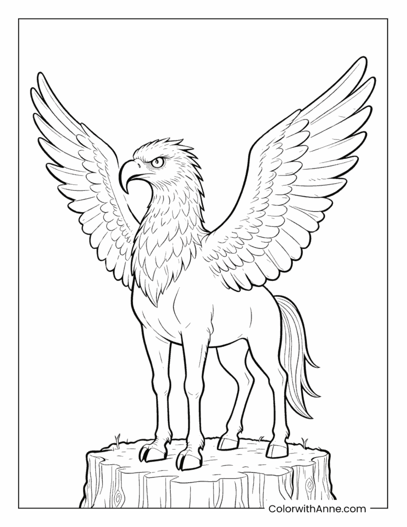 Hippogriff on a Tree Stump Coloring Page