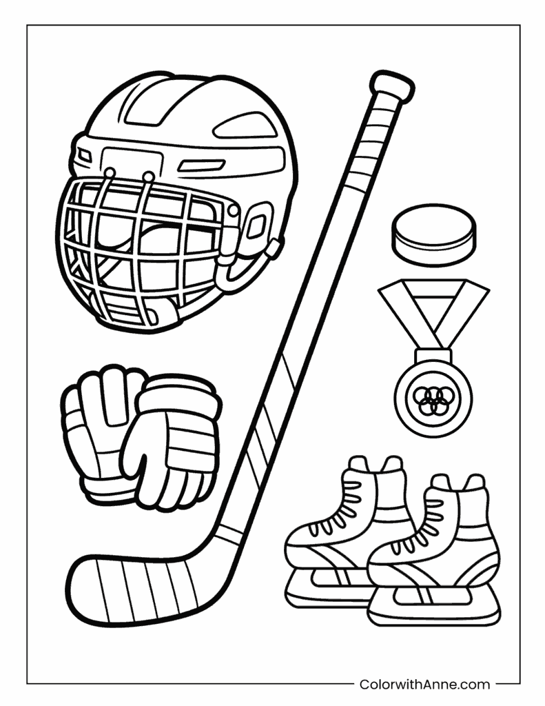Hockey Equipment Collection Coloring Page