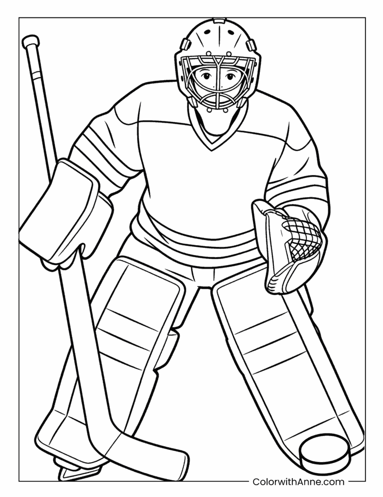 Hockey Goalie Defending Coloring Page