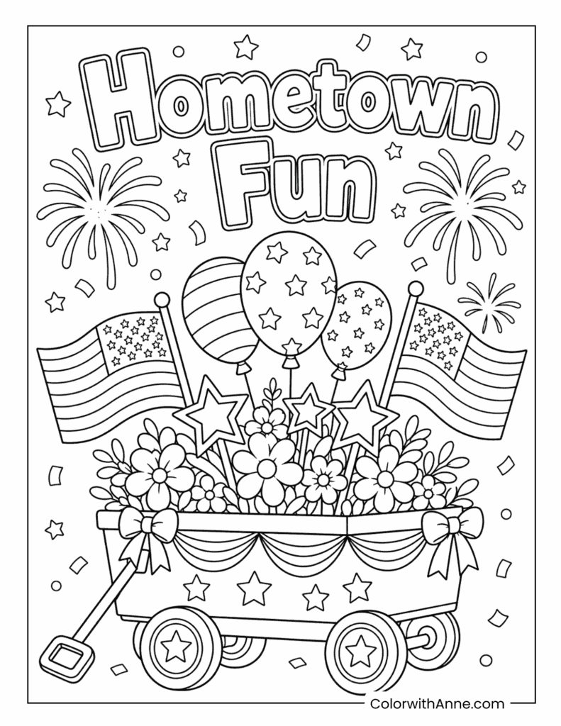 Hometown Fun Parade Wagon 4th of July Coloring Page