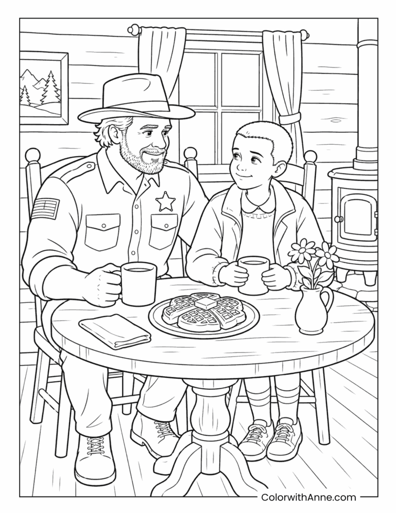 Hopper and Eleven Cabin Breakfast Coloring Page