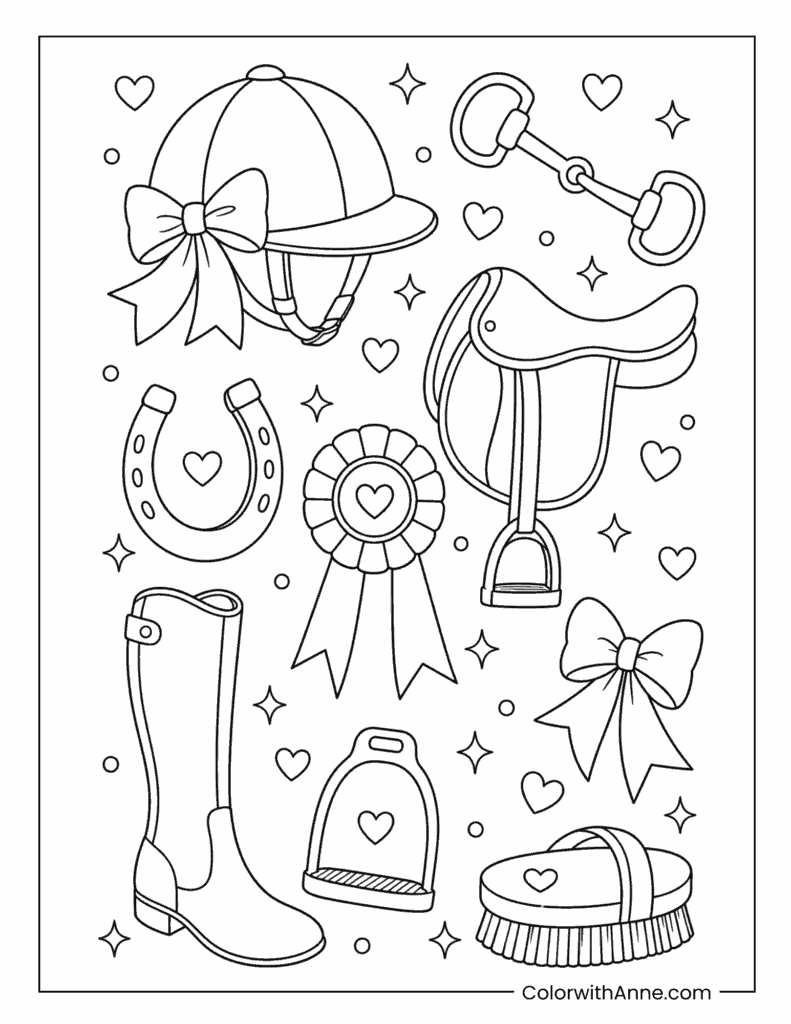 Horse Riding & Equestrian Preppy Coloring Page