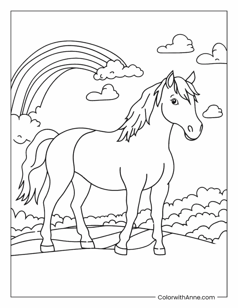 Horse and Rainbow Coloring Page