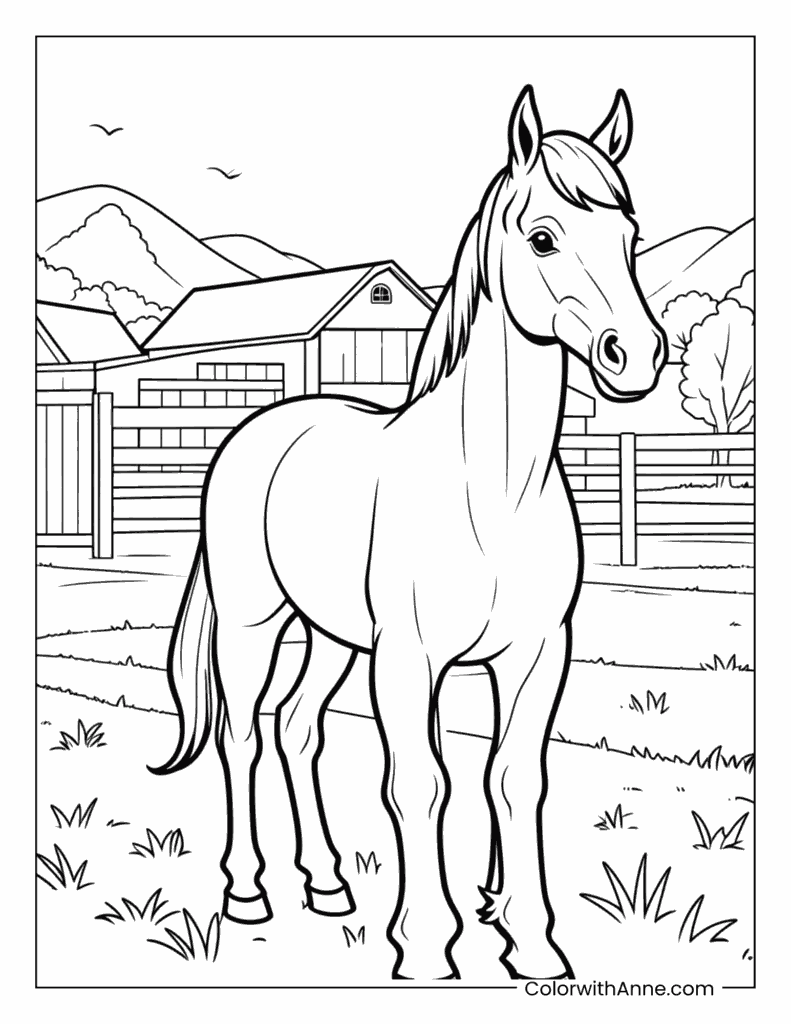 Horse in a Farm Coloring Page