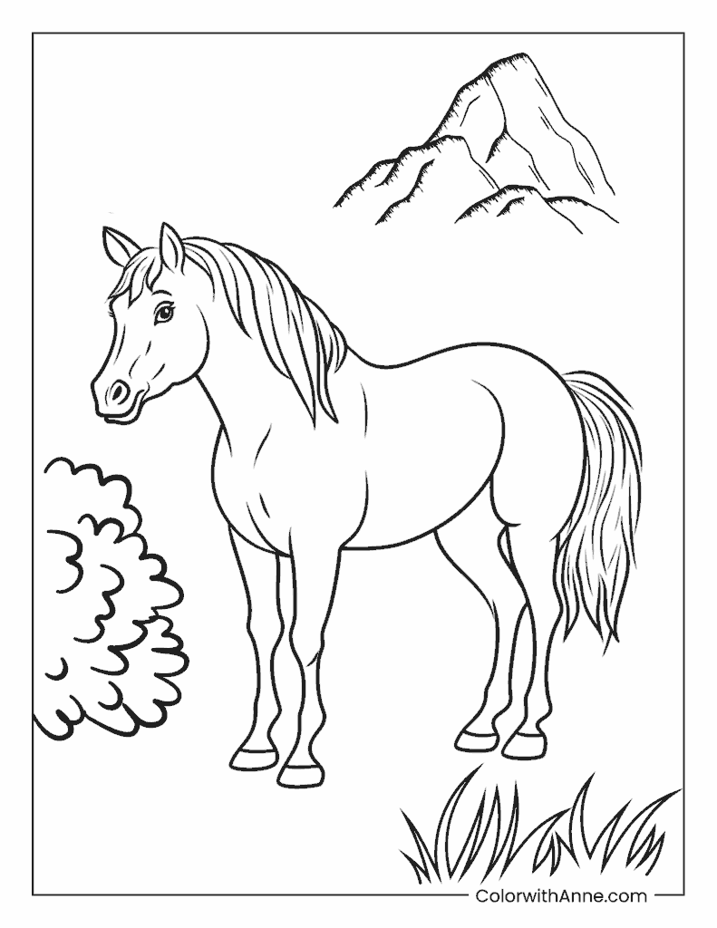 Horse in the Forest Coloring Page