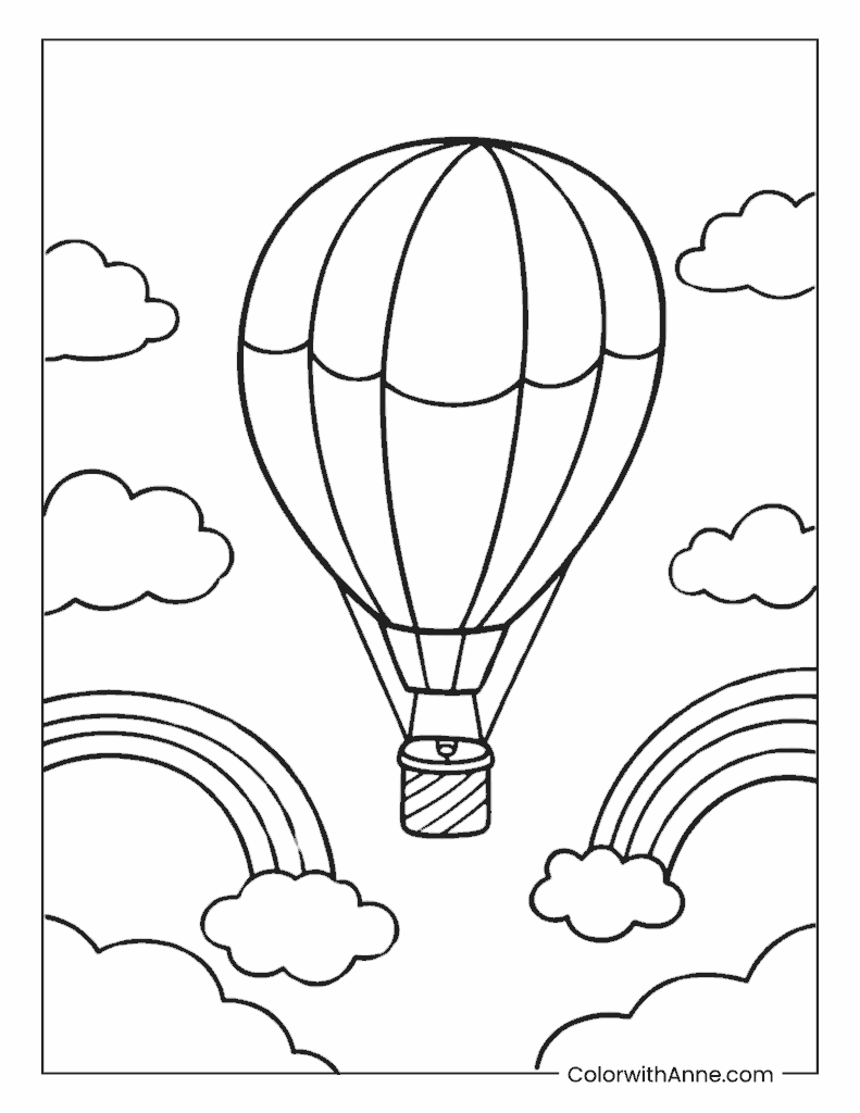 Hot Air Balloons Floating in the Sky Coloring Page