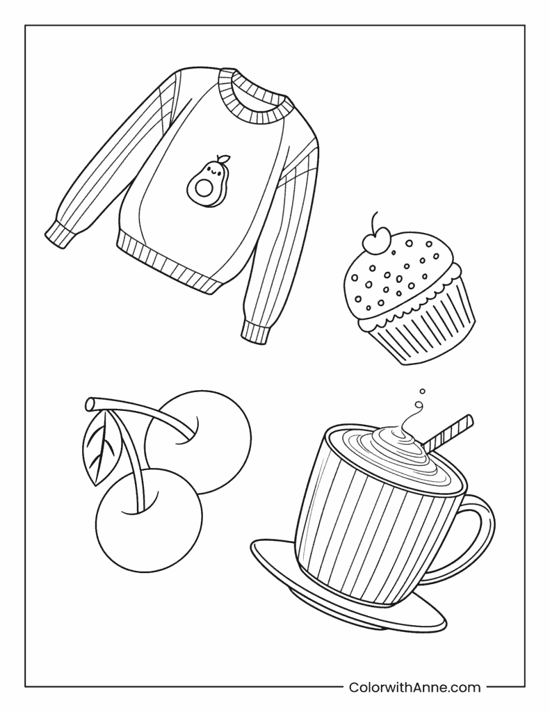 Hot Cocoa & Sweaters Coloring Page