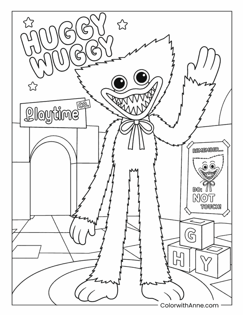 Huggy Wuggy At Playtime Co Doorway Coloring Page