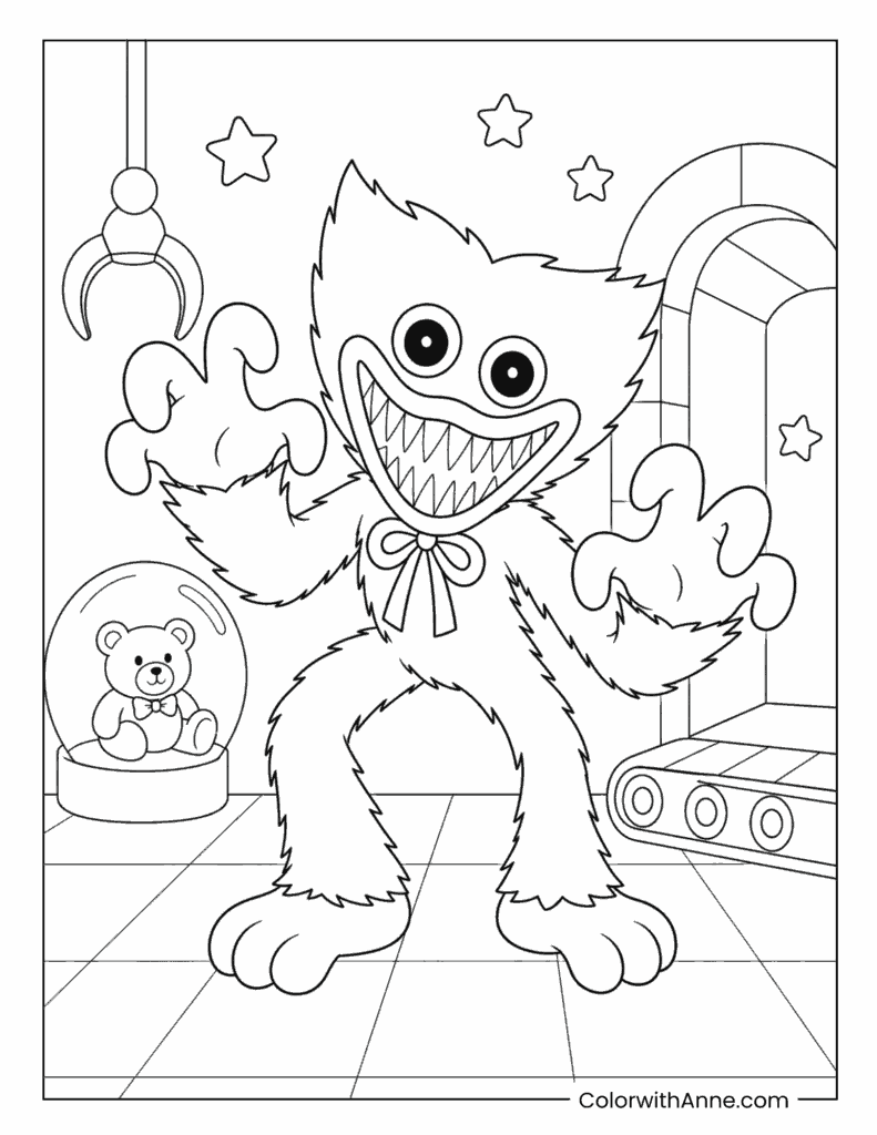 Huggy Wuggy Beside Claw Machine Coloring Page