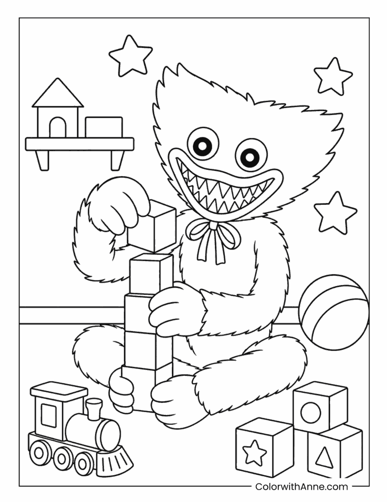 Huggy Wuggy Building Block Tower Coloring Page