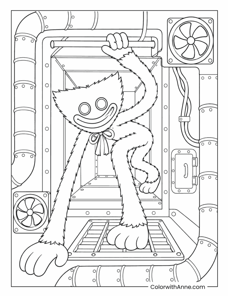 Huggy Wuggy Climbing Through Vent Coloring Page