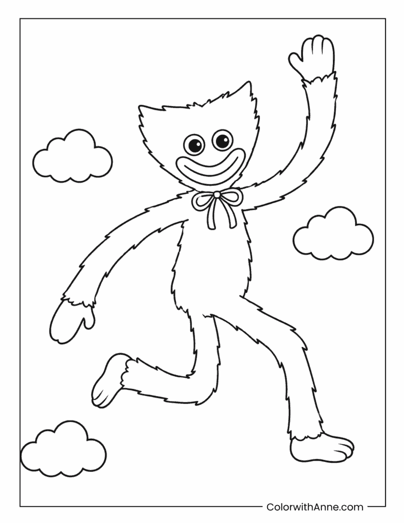 Huggy Wuggy Floating Among Clouds Coloring Page