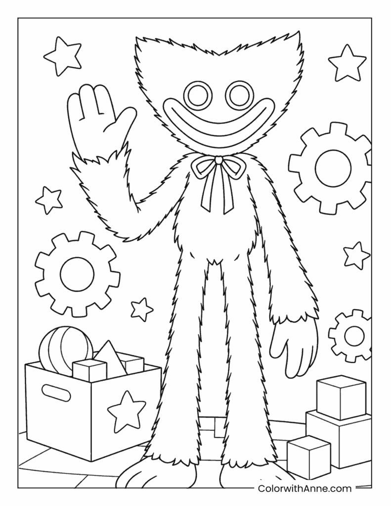 Huggy Wuggy Friendly Wave Coloring Page