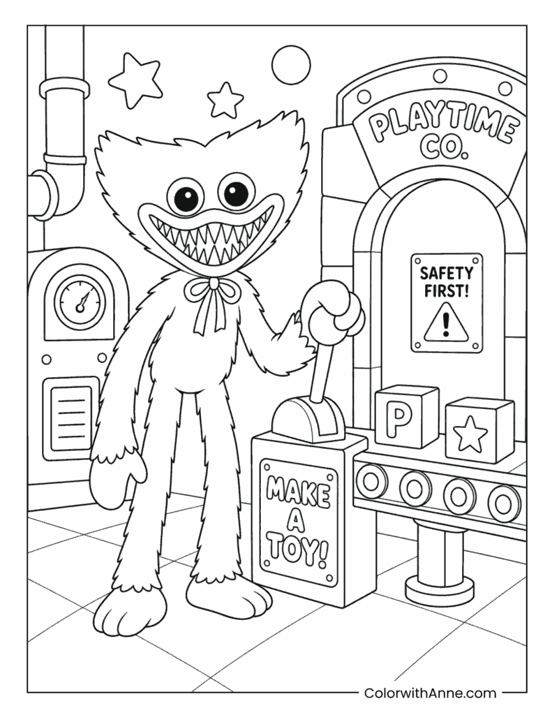 Huggy Wuggy Inside Toy Factory Coloring Page