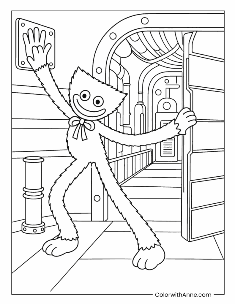 Huggy Wuggy Opening Factory Door Coloring Page