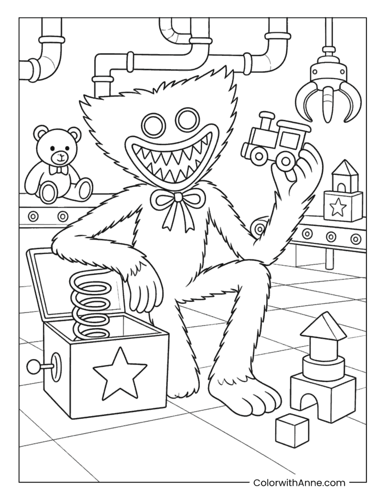 Huggy Wuggy Playing With Toy Boxes Coloring Page