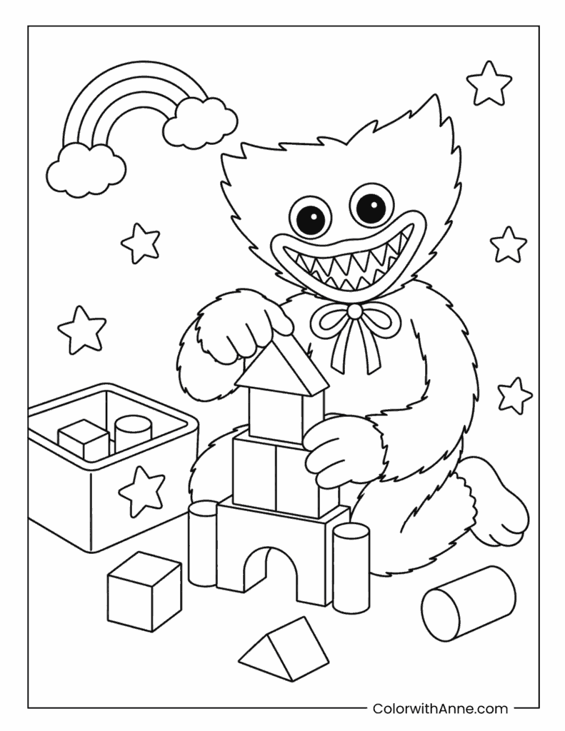Huggy Wuggy Stacking Toy Blocks Coloring Page