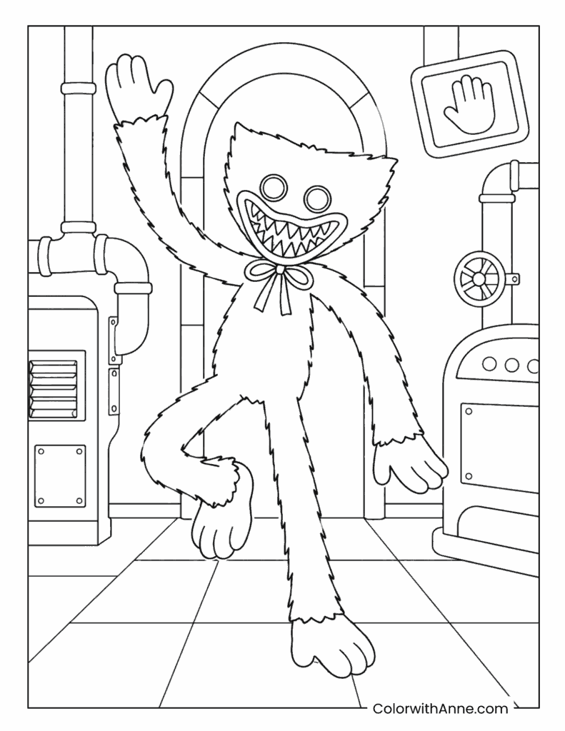 Huggy Wuggy Walking Through Factory Hall Coloring Page