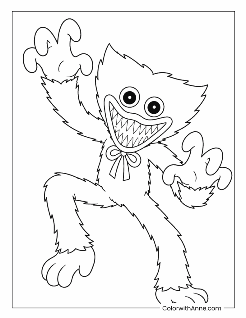 Huggy Wuggy Waving With Raised Hand Coloring Page