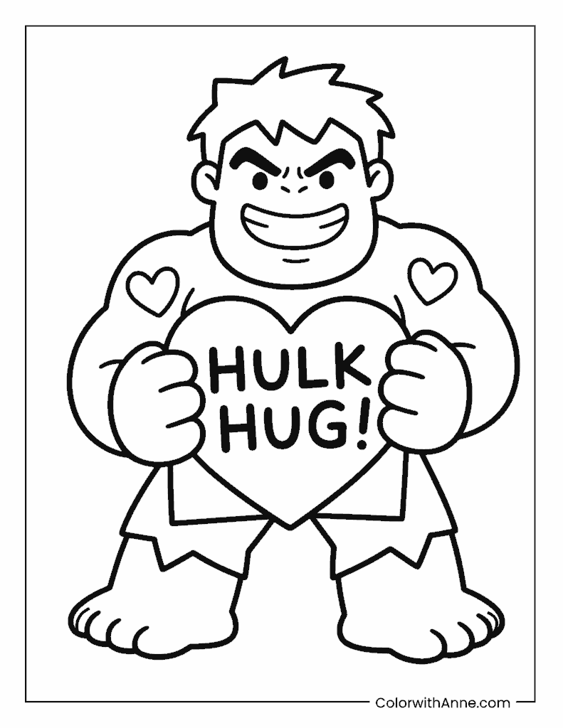 Hulk Holding a HULK HUG Sign Coloring Page