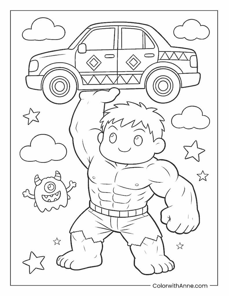 Hulk Lifting a Car Coloring Page