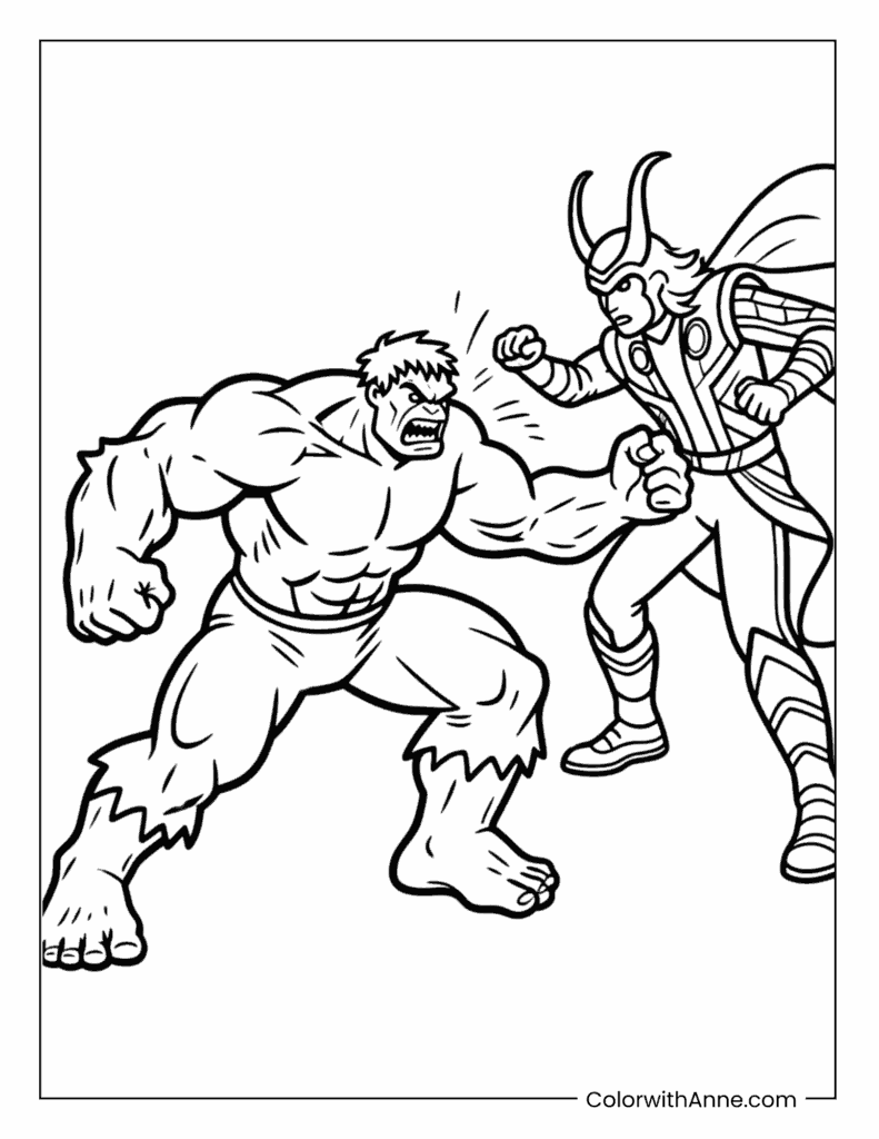 Hulk vs. Loki Coloring Page