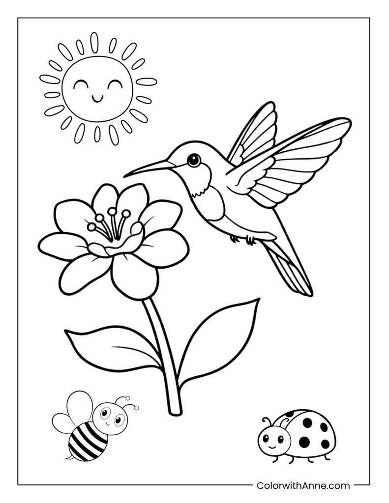 Hummingbird at a Flower Coloring Page