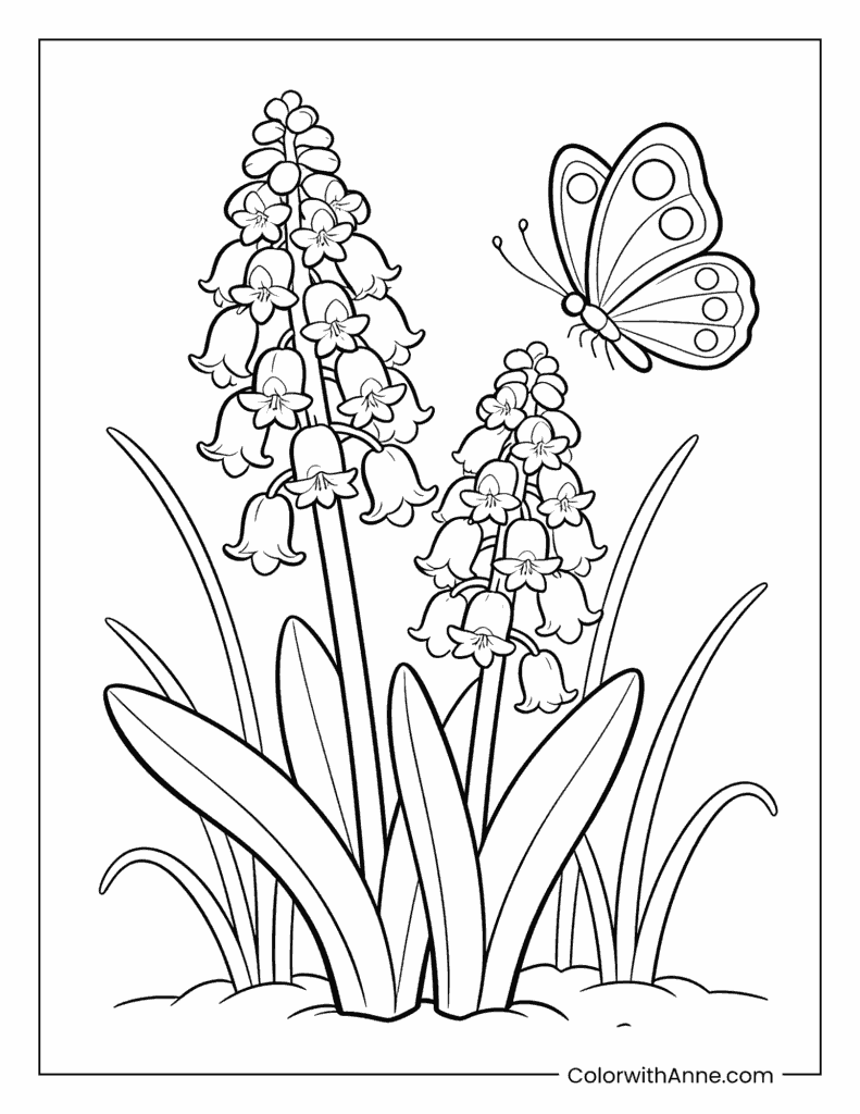 Hyacinths and Butterfly March Coloring Page