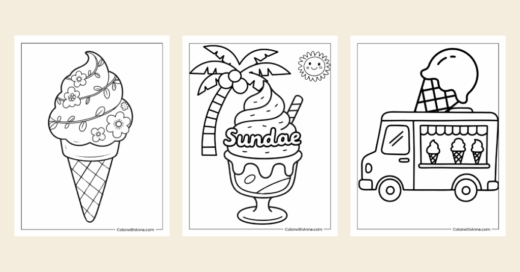 Ice Cream Coloring Page Banner