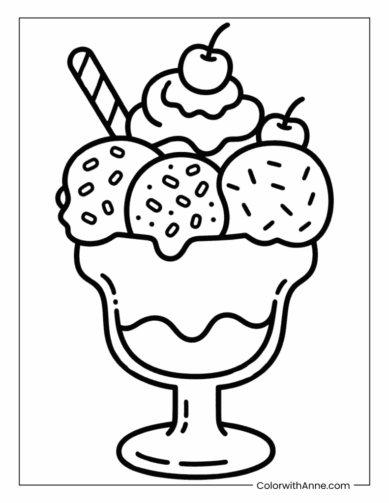 Ice Cream Sundae Decorating Coloring Page