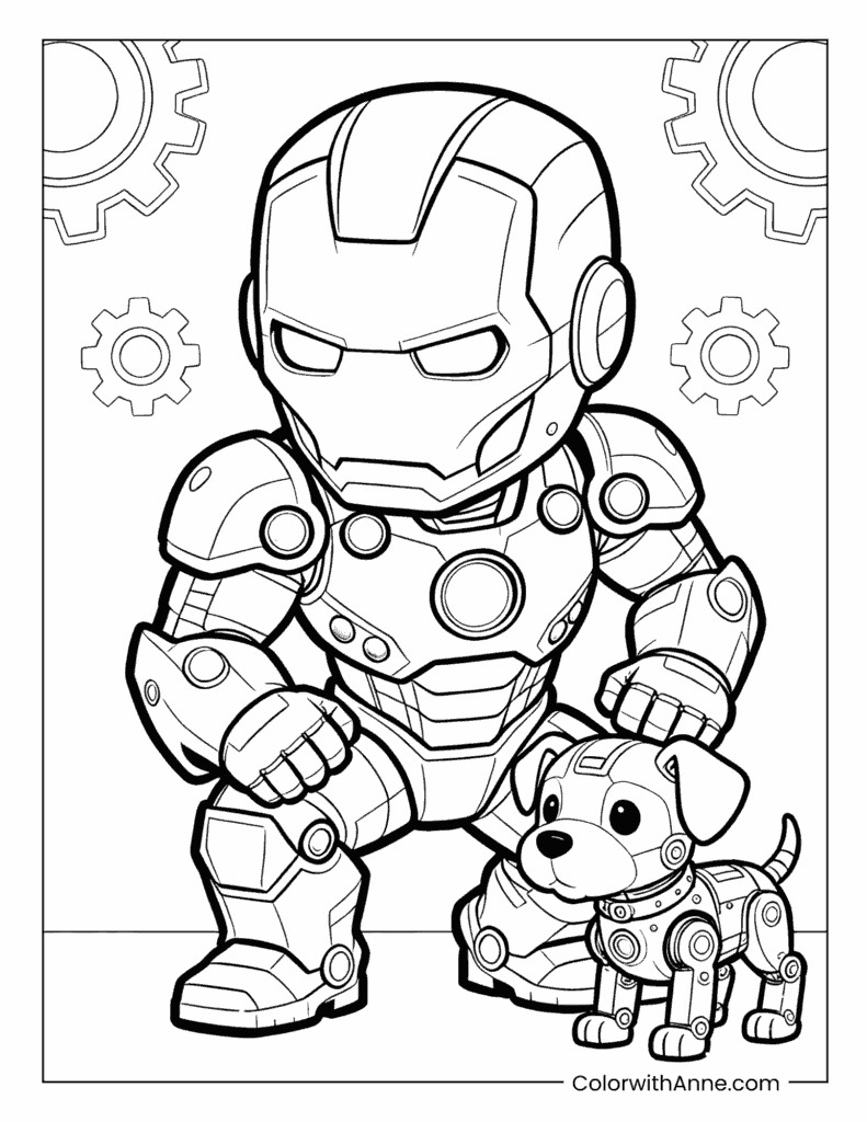 Iron Man and His Robo-Dog Coloring Page