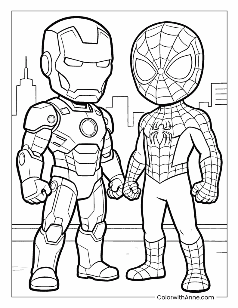 Iron Man and Spider-Man Team-Up Coloring Page