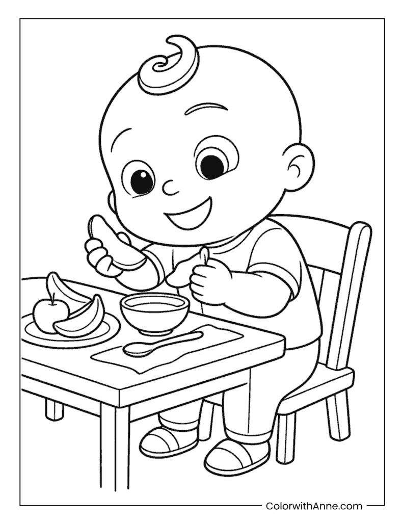 JJ Cocomelon Eating At Table Coloring Page