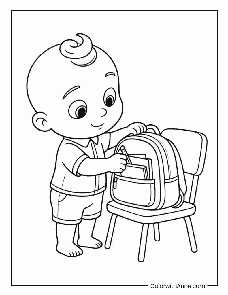 JJ Cocomelon Packing Backpack Coloring Page