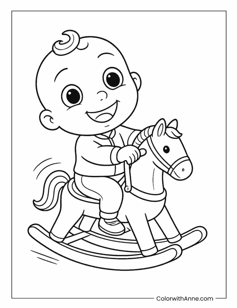 JJ Cocomelon Riding Rocking Horse Coloring Page